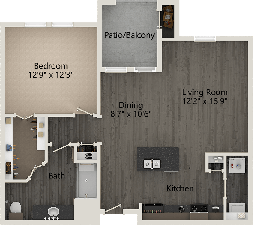 A Waketon unit with 1 Bedrooms and 1 Bathrooms with area of 890 sq. ft
