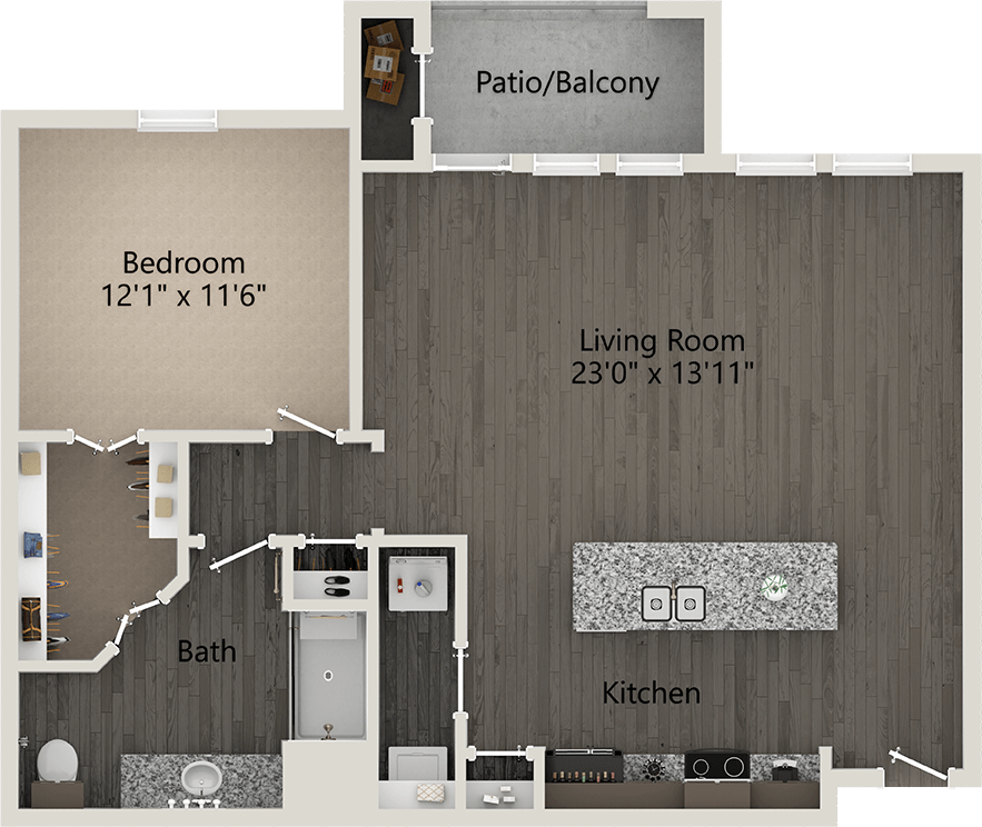 A Shiloh unit with 1 Bedrooms and 1 Bathrooms with area of 954 sq. ft