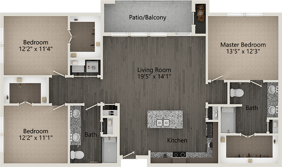 A Peters Colony unit with 3 Bedrooms and 2 Bathrooms with area of 1443 sq. ft
