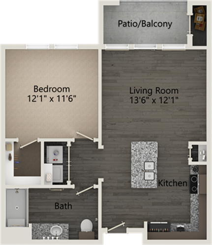 a floor plan of a two bedroom apartment at The RiverWalk Flats
